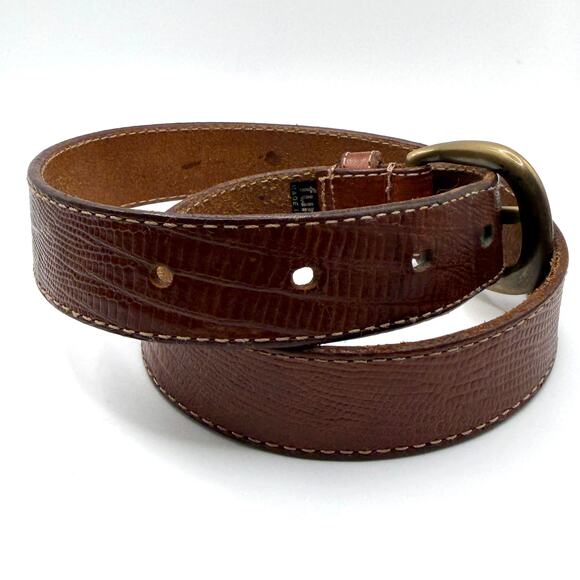 Vintage 90s Furla Brown Lizard Embossed Leather Brass Buckle Belt main image 5